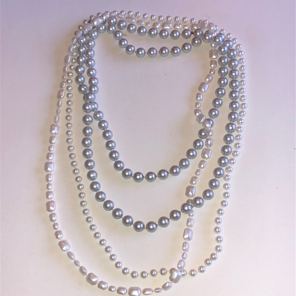 Classic Gray and White Faux Pearl Necklaces - Timeless Jewelry